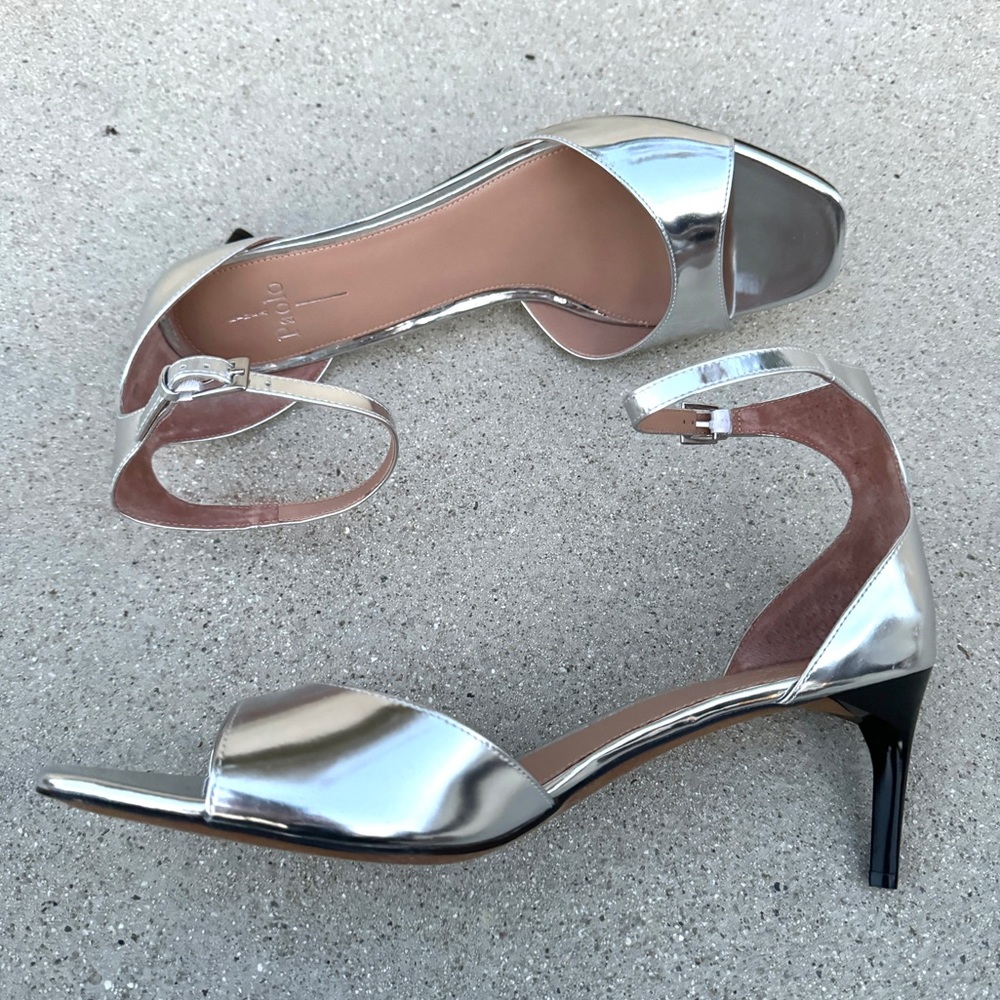 LINEA PAOLO silver heels sandals leather Strappy stilettos women’s 13 Nordstrom - Picture 4 of 11